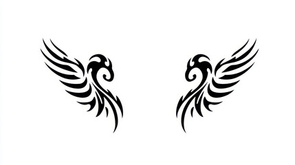 Obraz premium Tribal Phoenix Wings Design, Abstract Art for Tattoo and Graphic Inspirations, Black and White Style