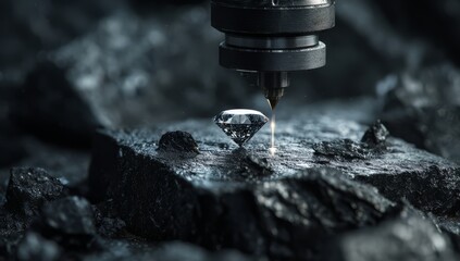 Diamond Cutting Process with Laser Engraving on Black Rock Surface