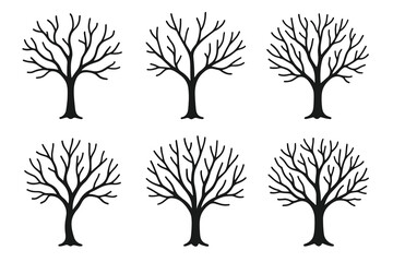 Six leafless tree silhouettes illustrating natural winter beauty and variety