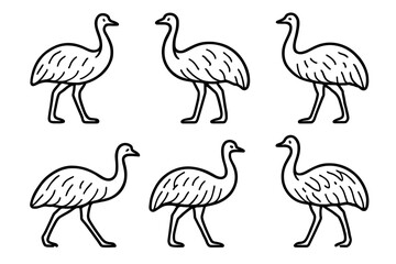 Obraz premium Set of six stylized emu illustrations in black and white