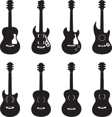 Naklejka premium A vector set of various electric and acoustic guitars, instruments of rock and jazz music