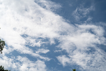Serene blue sky with fluffy clouds