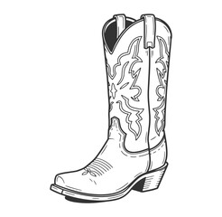 Black and white cowboy boot illustration western country culture style element
