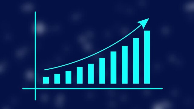 Motion animated footage of statistics bar growth with upward arrow - finance bar graph rising up, profit growth chart,  positive increase chart, arrows axis,  and business success animation.
