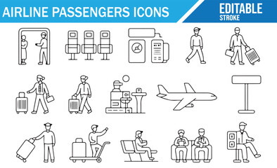 Vector Icons of Airline Passengers, Luggage, and Airport Services