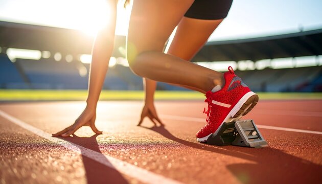 Female athlete in starting position
