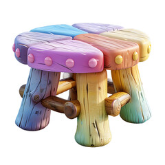 Whimsical Pastel Rainbow Wooden Stool A Cute Cartoon-Style Child's Chair