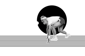 Composite collage picture image of mature sportsman running sprint have fun bizarre unusual fantasy billboard comics