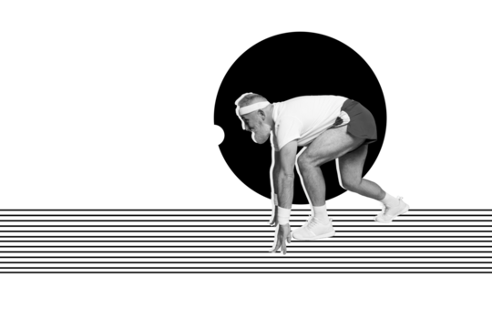 Composite collage picture image of mature sportsman running sprint have fun bizarre unusual fantasy billboard comics