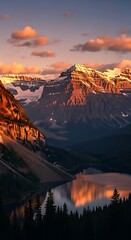Moraine Lakes Serene Reflection - A Mountain Landscape at Sunset.