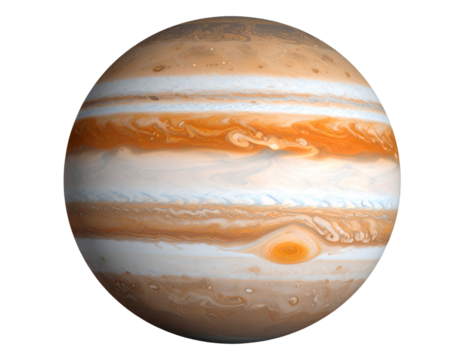 Minimalist Flat Jupiter Icon with Simplified Bands, Vector Style, Transparent Background