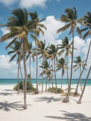 Fototapeta premium Relaxing beach scene with palm trees tropical paradise nature photography sunny environment serene viewpoint