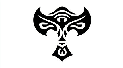 Naklejka premium Intricate Black and White Tribal Art Design with Symbolic Eye and Unique Patterns for Creative Projects