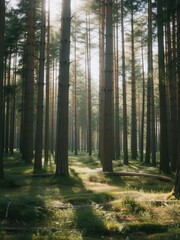 Fototapeta premium Exploring tranquil forest trails serene pine grove landscape photography natural environment eye-level perspective