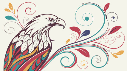 Fototapeta premium Stylized bird illustration with floral design colorful bird art decorative bird image for print web and design projects.