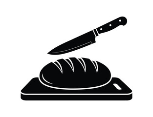 Knife hovering over a loaf of bread on a cutting board illustration