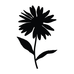 Black and white flower silhouette clip art vector illustration of a blooming daisy design element