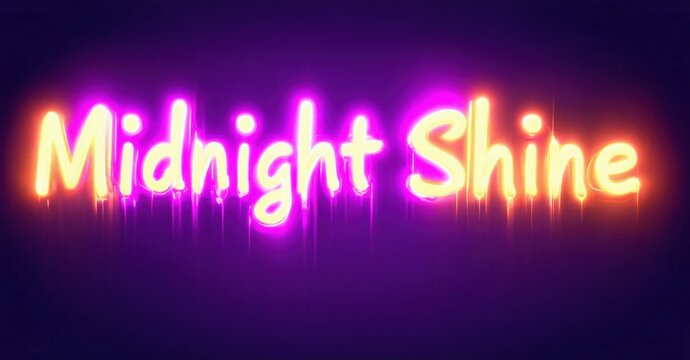 Bright neon text reads Midnight Shine against dark purple background. Glowing effect creates dramatic visual impact. - Powered by Adobe