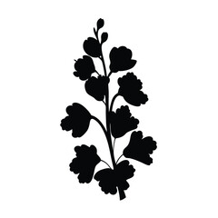 Black silhouette of delphinium flower vector illustration for botanical design and decoration