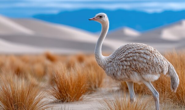ostrich in the desert, side view