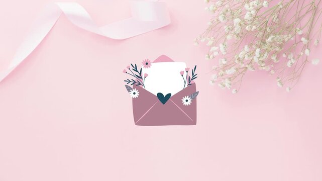 Bridal accessories with invitations, flowers, frame, and envelope containing wedding invitation 
