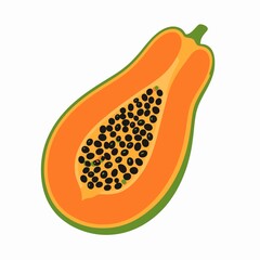 Vibrant flat vector illustration of a halved papaya fruit.