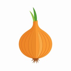 Vibrant golden onion with fresh green sprouts illustration.