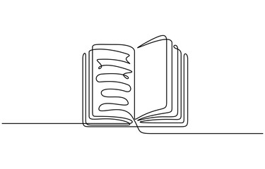 Continuous one line drawing of open book vector illustration. Editable outline