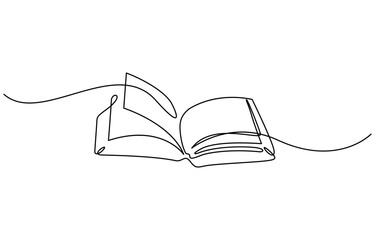Continuous one line drawing of open book vector illustration. Editable outline