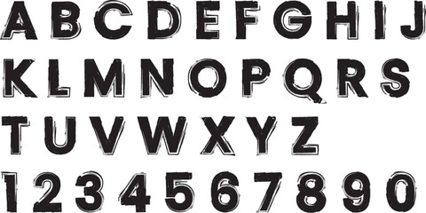 Bold Grunge Brush Style Alphabet and Number Set – Distressed Uppercase Typeface with Ink Texture for Typography, Posters, Craft Designs, Labels, and DIY Print Projects