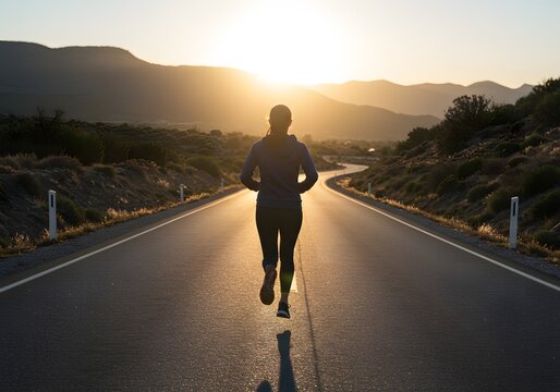 runner, running, jogger, jogging, fitness, exercise, sport, training, athlete, healthy lifestyle, road, open road, outdoor, sunrise, sunset, dawn, golden hour, sky, morning light, silhouette, nature,