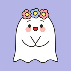 Lovely Cute Halloween Ghost with Flower Crown Cartoon