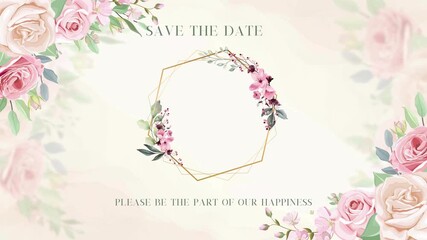 Colorful flower bouquets with Save the date text on white background. 4K animation.
