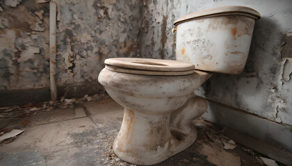 Zoomed-in image of an unclean toilet inside a dwelling