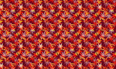 水彩の紅葉を散りばめた和風の背景素材　下地が赤