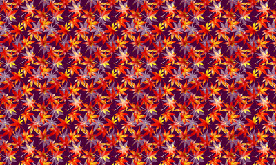 水彩の紅葉を散りばめた和風の背景素材　下地が紫