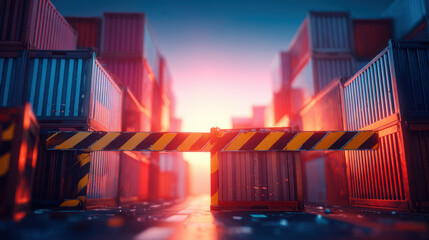 spiral staircase of containers ascending but top blocked by stop sign silhouette no text illustration concept scene visual for commercial design use high detail quality stock image illustration concep