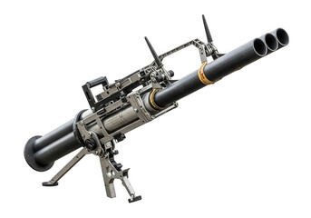 Heavy machine gun with multiple barrels isolated on transparent background