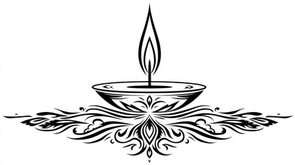 Elegant Decorative Design Featuring Traditional Oil Lamp with Intricate Floral Motif in Black and White