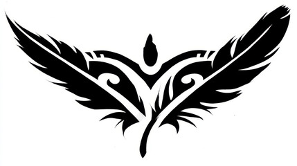 Elegant Black Silhouette of a Person with Stylized Feathers and Wings for Artistic Creative Projects