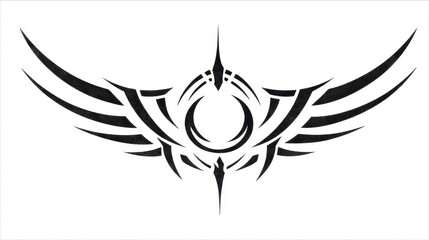 Intricate Black Tribal Wing Design Featuring Circular and Pointed Elements on White Background