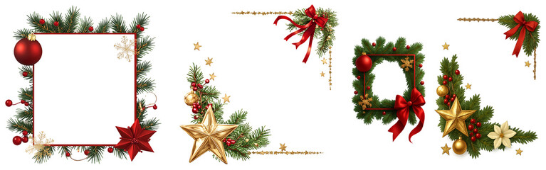 Set of christmas blank transparent frame - 4 frame in one set, Transparent background PNG image