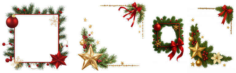 Set of christmas blank transparent frame - 4 frame in one set, Transparent background PNG image