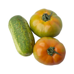 Fresh green cucumber with tomatoes isolated on transparent background