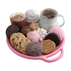 Indulgent dessert platter with cookies ice cream and hot chocolate for a sweet treat isolated on png transparent background