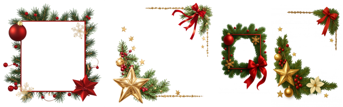 Set of christmas blank transparent frame - 4 frame in one set, Transparent background PNG image
