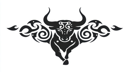 Tribal Bull Symbol with Intricate Swirls and Patterns in Black and White Design for Artistic Touch