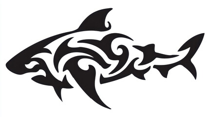 Tribal Shark Silhouette Design with Elegant Flowing Lines and Decorative Patterns for Creative Projects