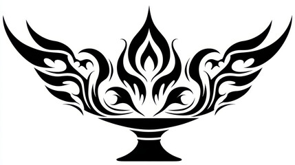 Elegant Black and White Decorative Design with Intricate Flames and Wings for Artistic Use