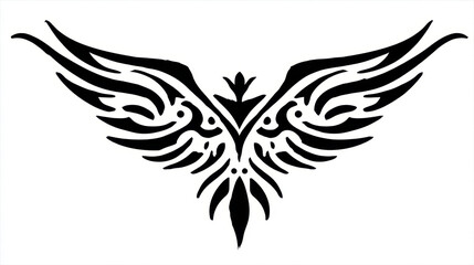 Elegant black tribal phoenix design with stylized wings and intricate patterns for artistic use